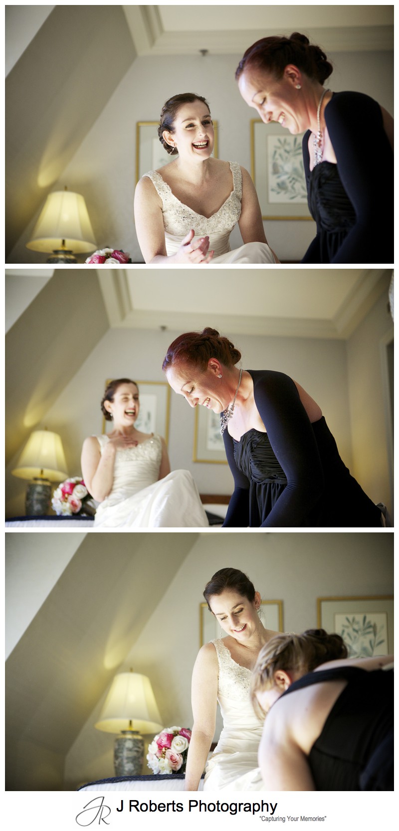 Bride laughing with her bridesmaids in preparation - sydney wedding photography